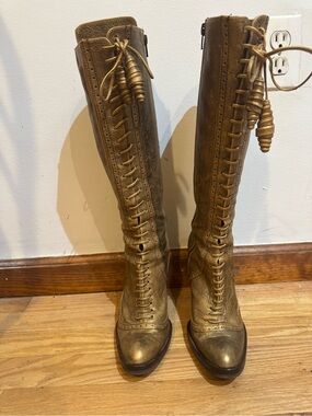 Women’s Tall Lace-Up Metallic Brown Boots
